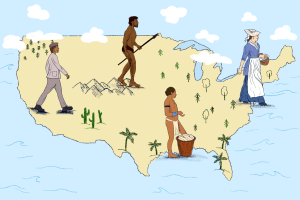 Historic people on map of U.S.