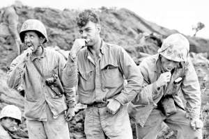 WWII Marines brushing teeth