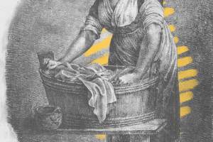 Woman with tub of laundry