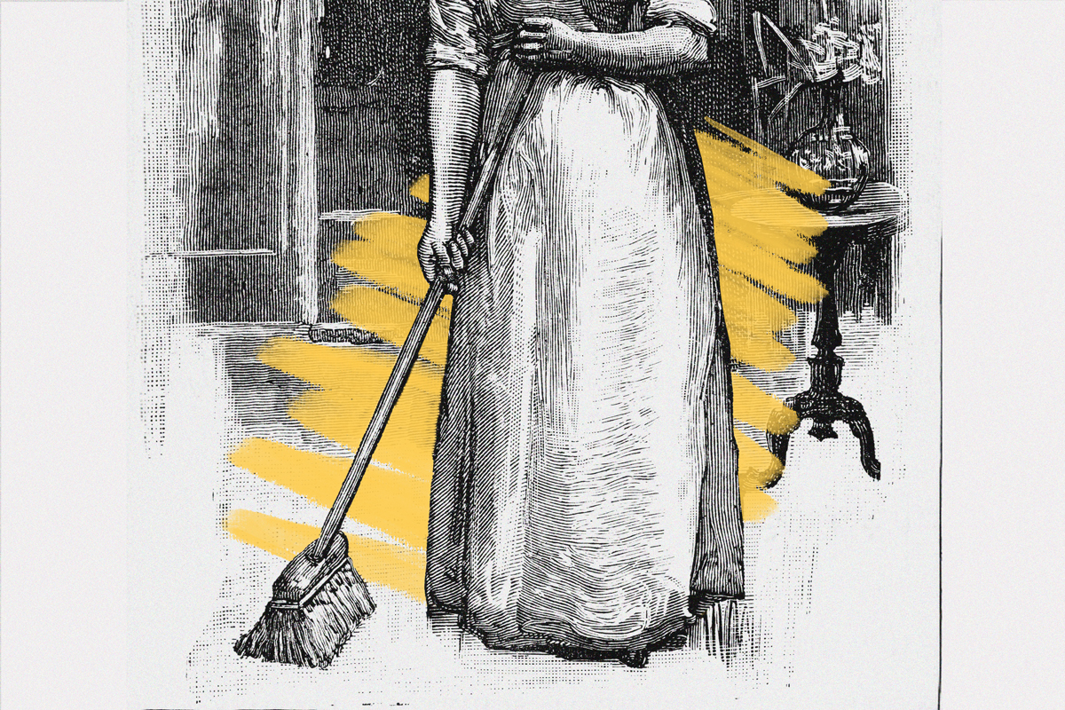 Maid sweeping the floor