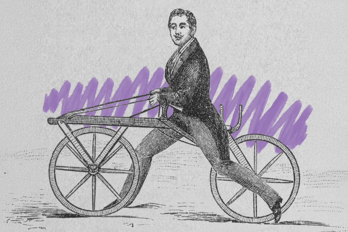 Draisine made by Karl Baron of Drais, 1817, wood engraving